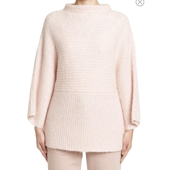 ST JOHN Blush Pink Metallic Twisted Rib Mohair Blend Pullover Sweater Woman Sz L